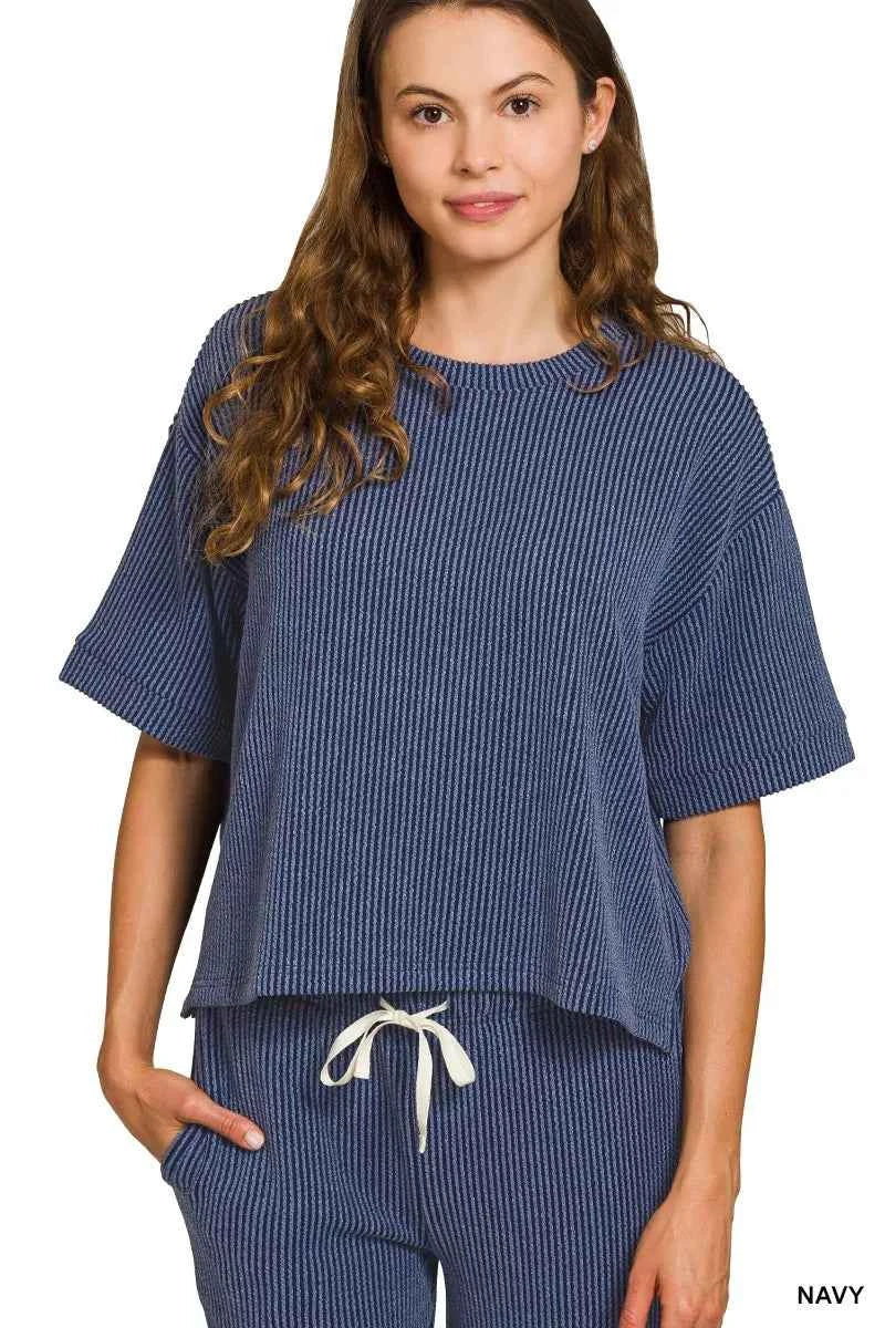 Zenana Raised Rib Short Sleeve Tee & Pants Set a7459dcc797842449084b6591315578a-Max-Origin