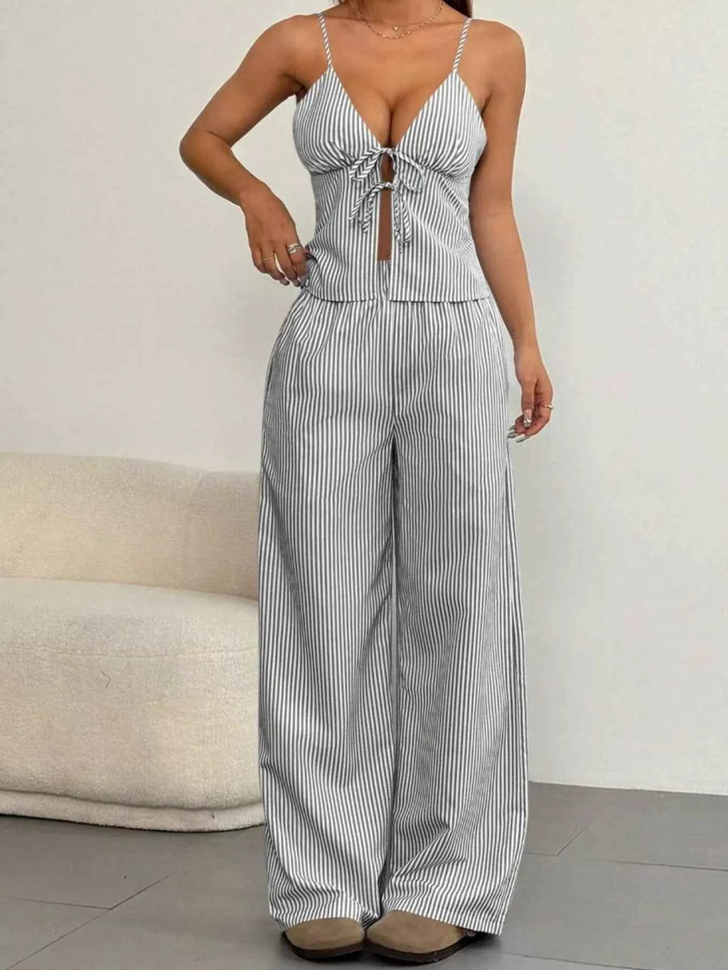 Striped Tie Front Cami and Pants Set a74feb1360a246f8942e556d59503720-Max-Origin