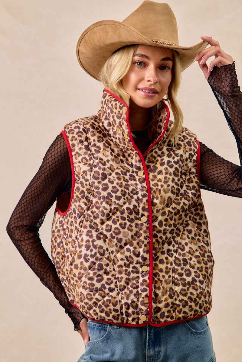 BiBi Leopard Print Piping Detail Quilted Vest a753ceff086a407f928ac24121b1f04f-Max