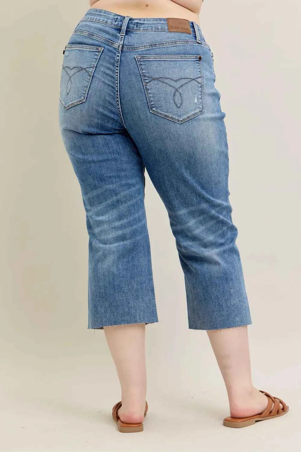 Judy Blue Plus Size High Waist Back Destroy & Raw Cut Hem Crop Wide a7574cd3-9e71-44f8-9e81-82d4c1a17df3-Max