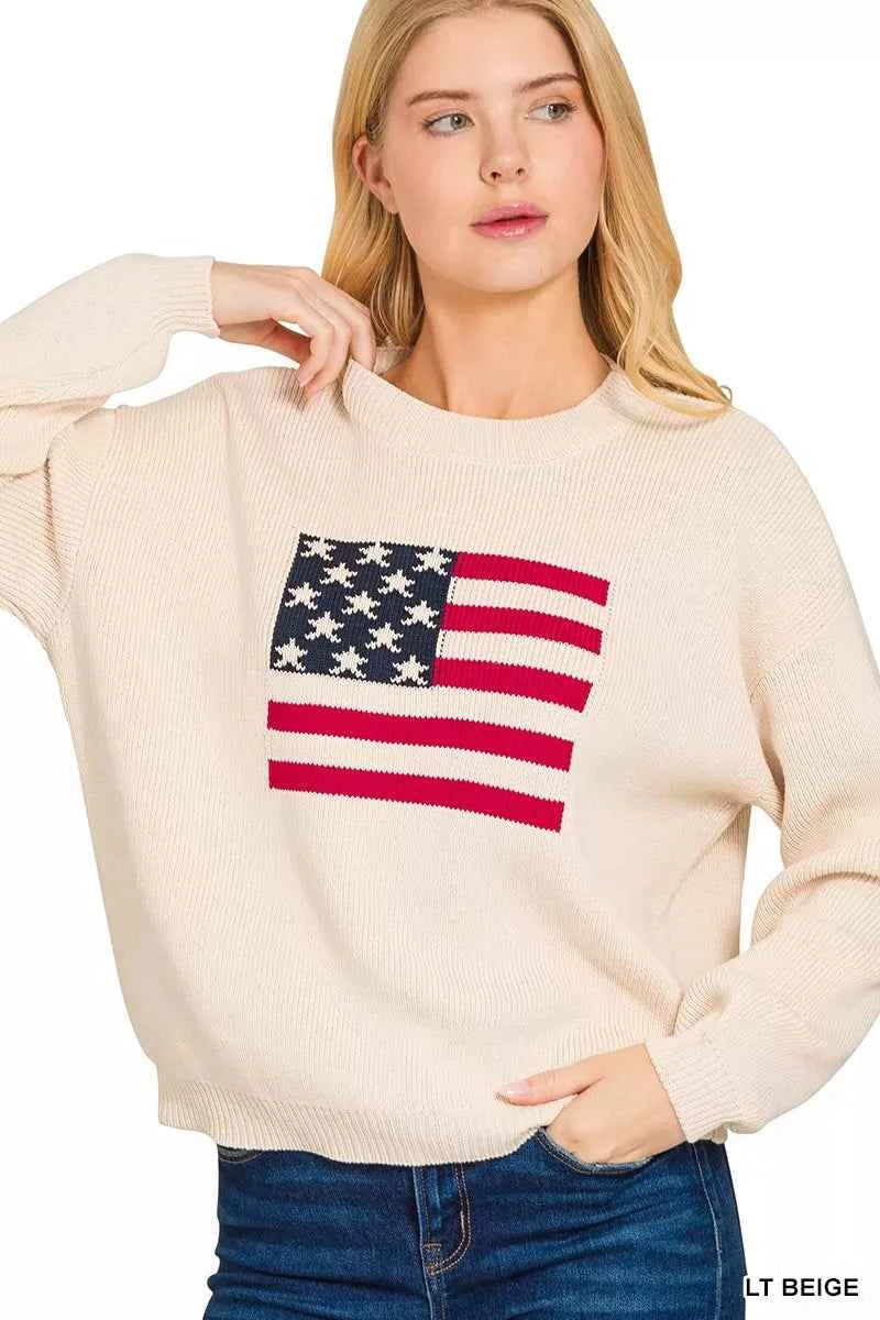 Zenana American Flag Crew Neck Sweater a7600ac1bccc49f1825650046320c78a-Max-Origin
