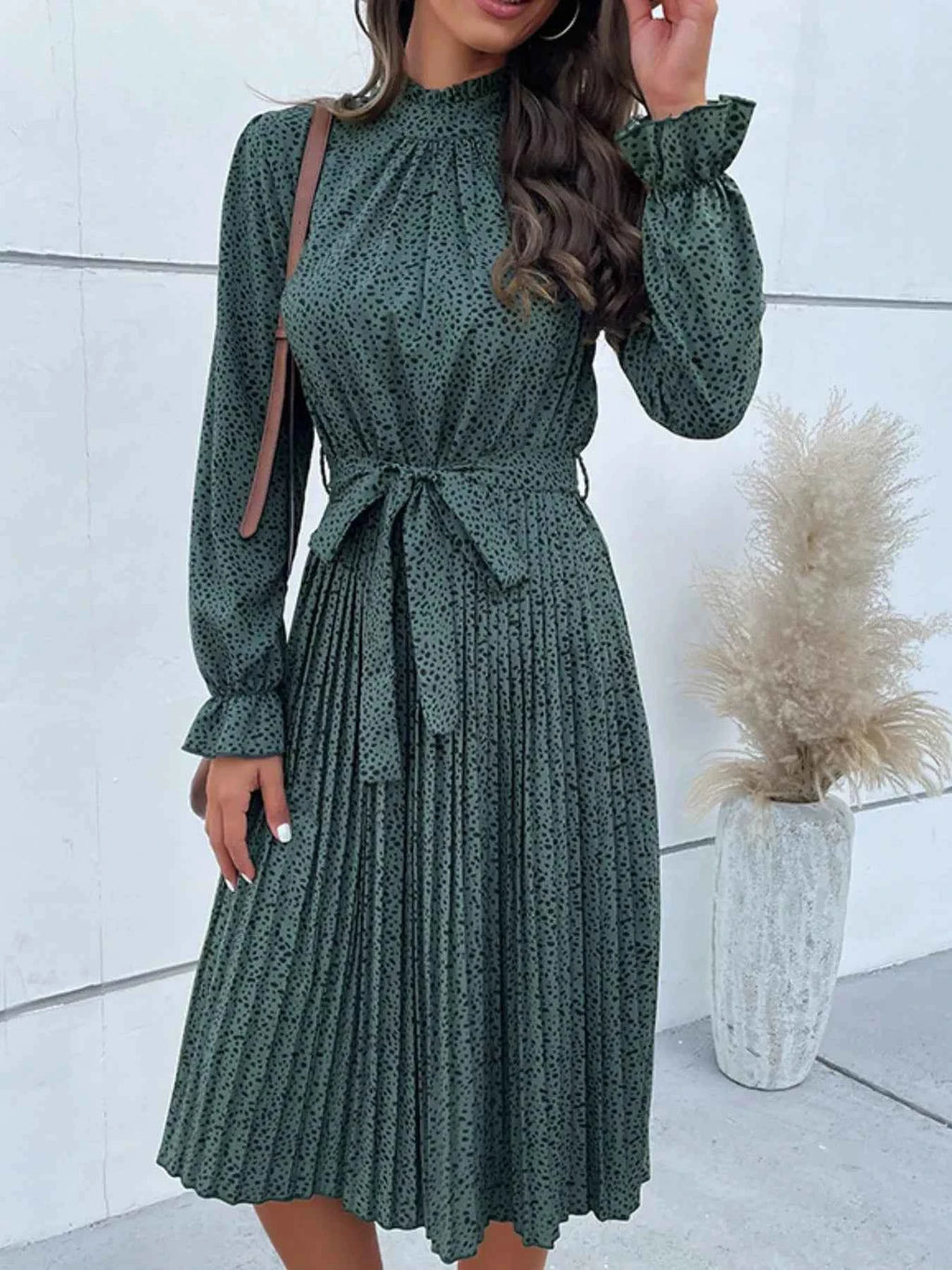 Animal Print Mock Neck Flounce Sleeve Dress a761acf3-b14a-494c-8470-b20dd1cc431b-Max-Origin