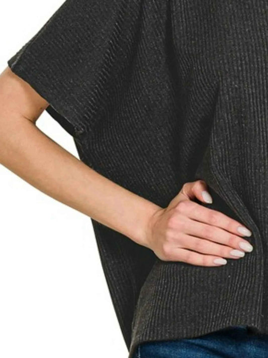 Ribbed Round-Neck Short-Sleeve Knit Top a76b7ca0-f01e-4bbf-9c4e-a2ba50eeebd6-Max-Origin