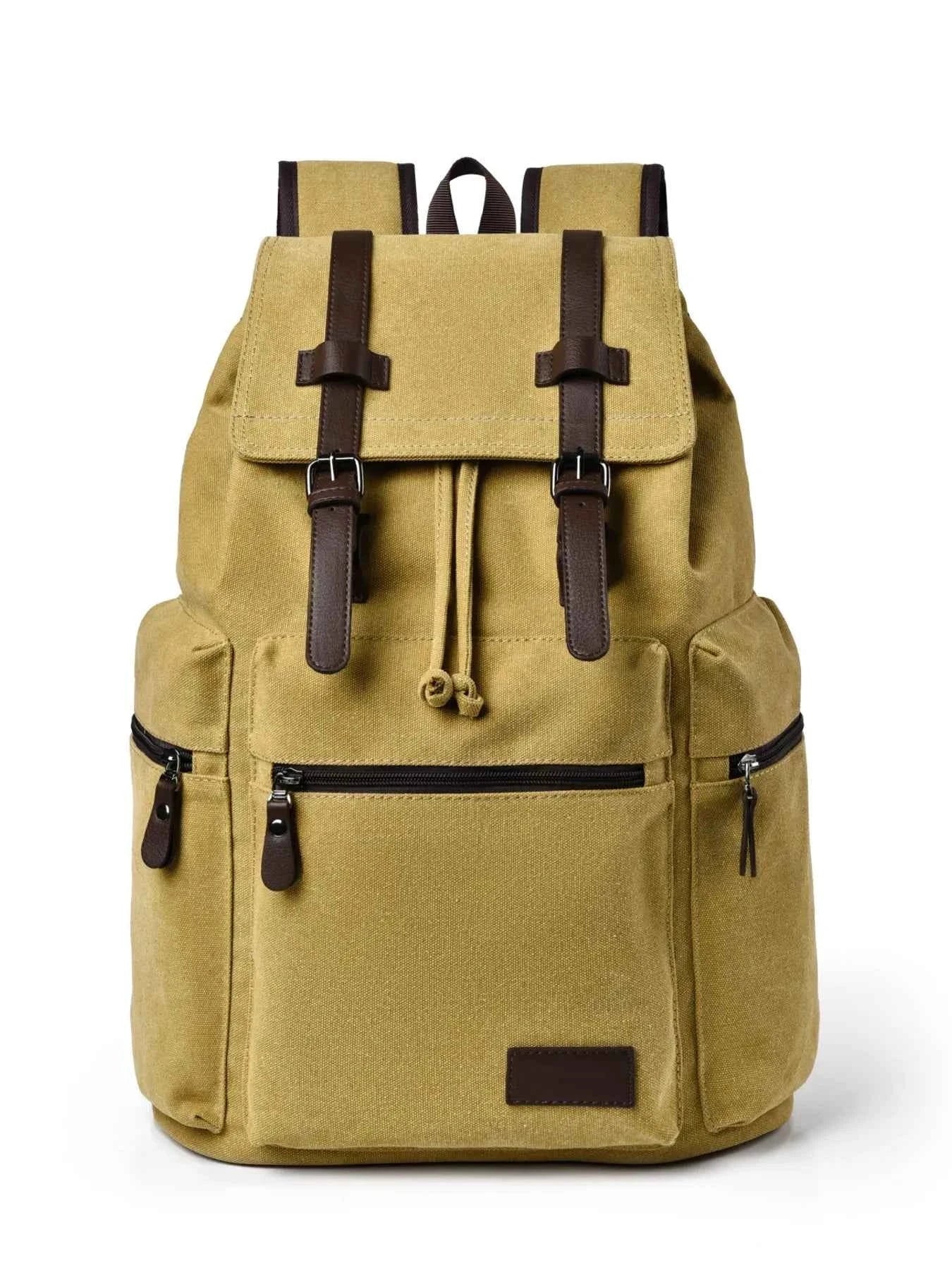 Canvas Backpack Bag with Buckle Straps Khaki One Size a76c66f4009549928b770e673382787a-Max-Origin