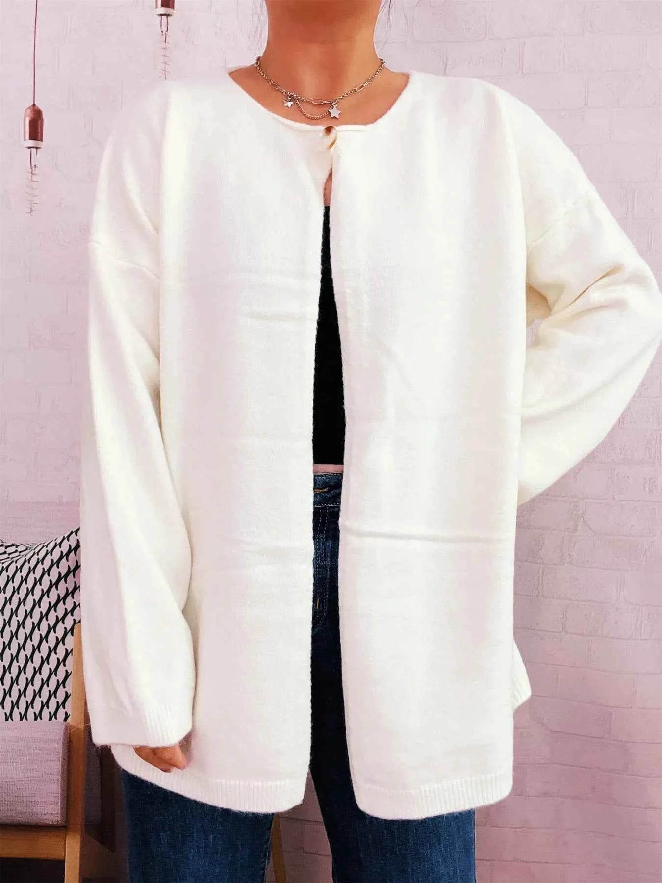 One Button Front Drop Shoulder Cardigan a76e5008e96943168f12ae5a90b6cd14-Max-Origin