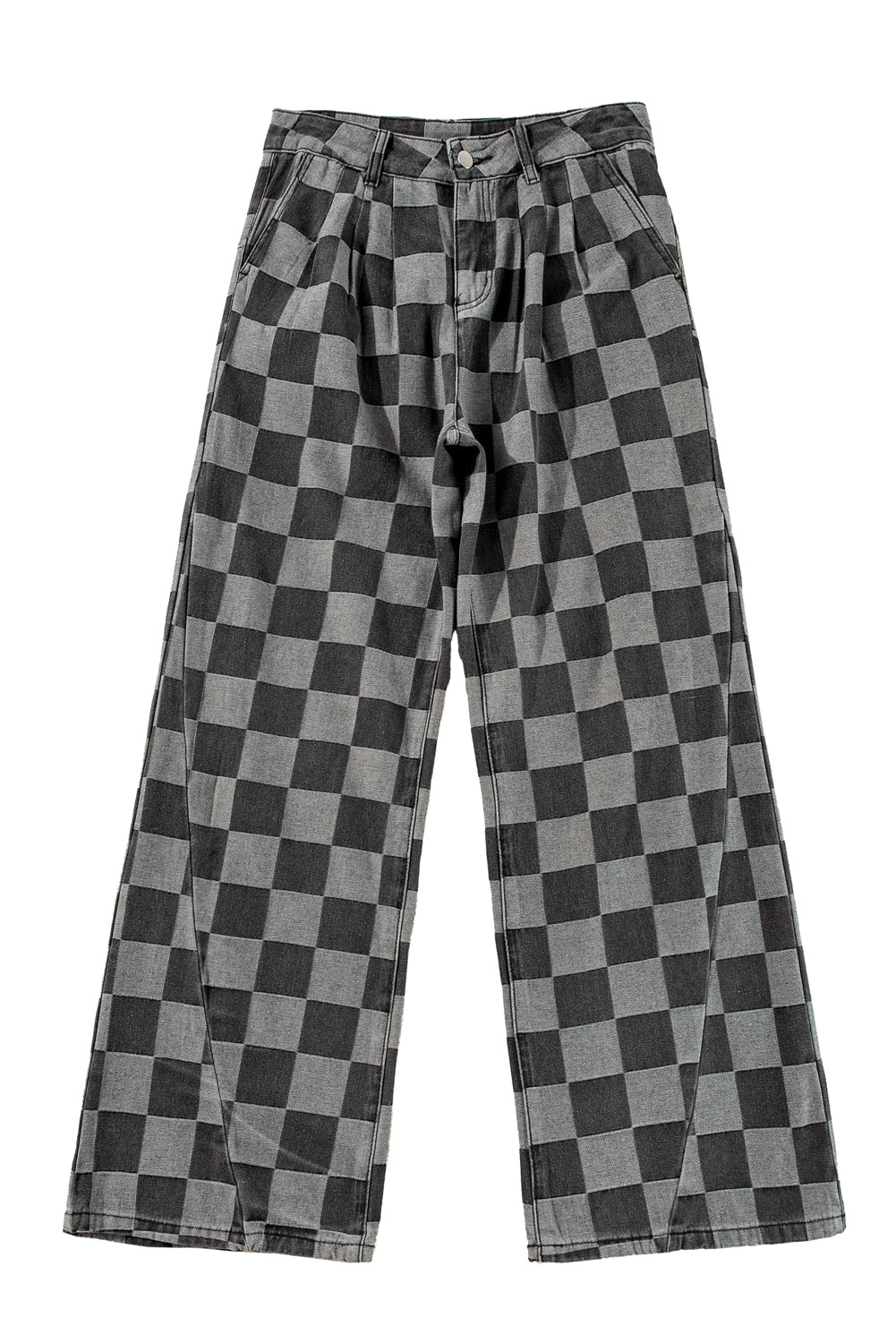 Dusk Blue Checkered Light Washed Wide Leg Jeans a770abb29edaa999