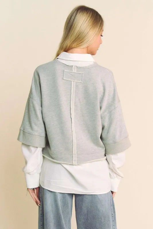 Davi & Dani Faux Layered French Terry Contrast Top a7711b62-0359-4339-859f-735582c6f434-Max