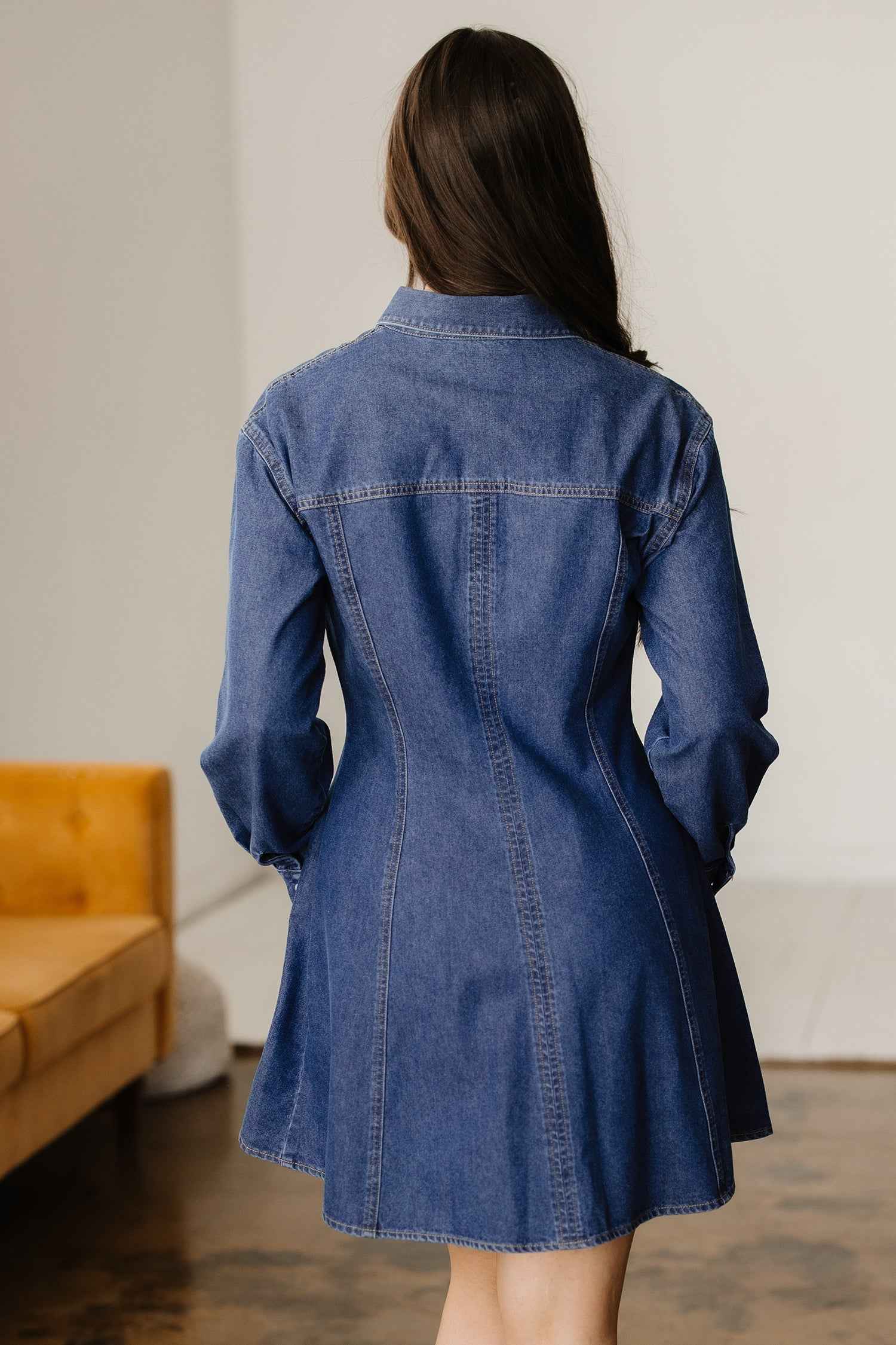 Ashleigh Blue Denim Shirt Collar Long Sleeve Flared Mini Dress a772f472779cfbb6
