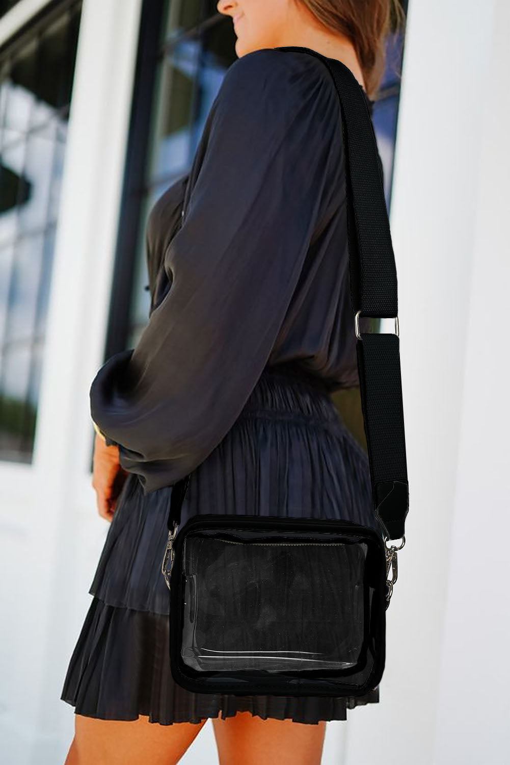 Black Clear PVC Wide Strap Crossbody Bag a77adbee9ba3a7dd