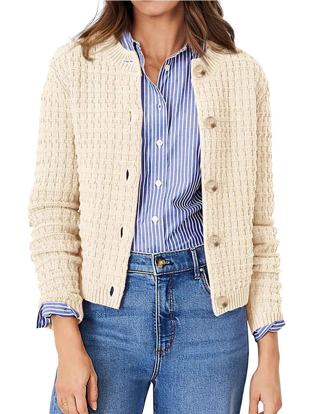Textured Knit Button-Front Cardigan a78224cbd08e40c69280074886d08e53-Max-Origin