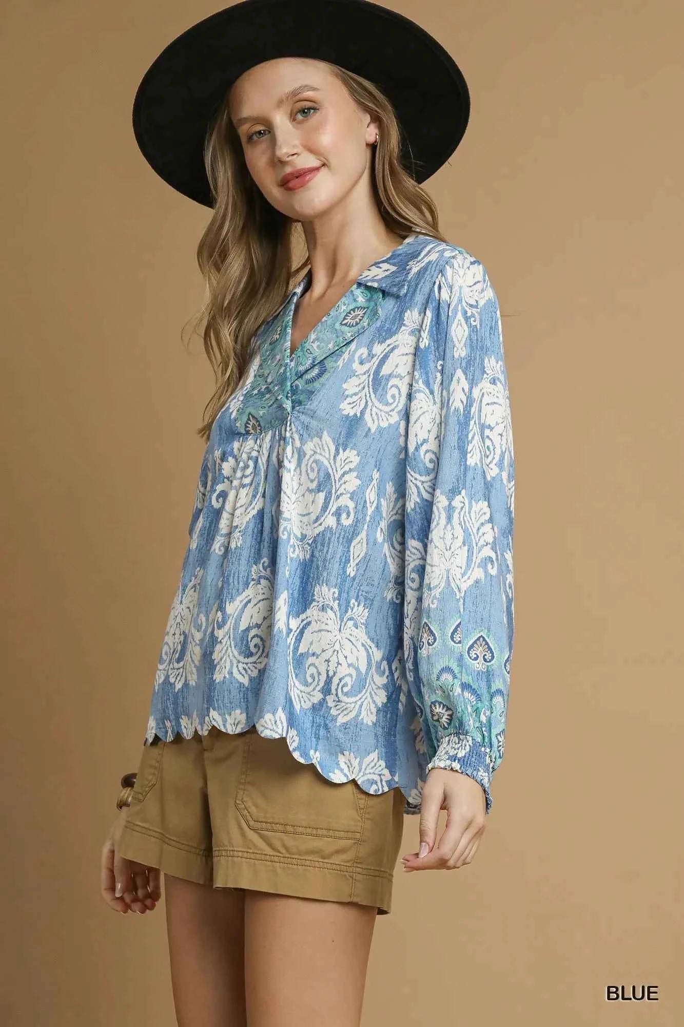 Umgee Printed Long Sleeve Blouse a78bcda1-b559-4883-ba84-dfd80bc95a03-Max-Origin