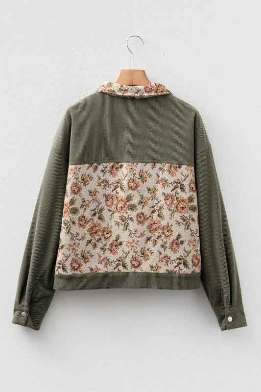 Floral Patchwork Ribbed Corduroy Shirt Jacket a78c008f-c3a5-4670-b444-d8d829315353