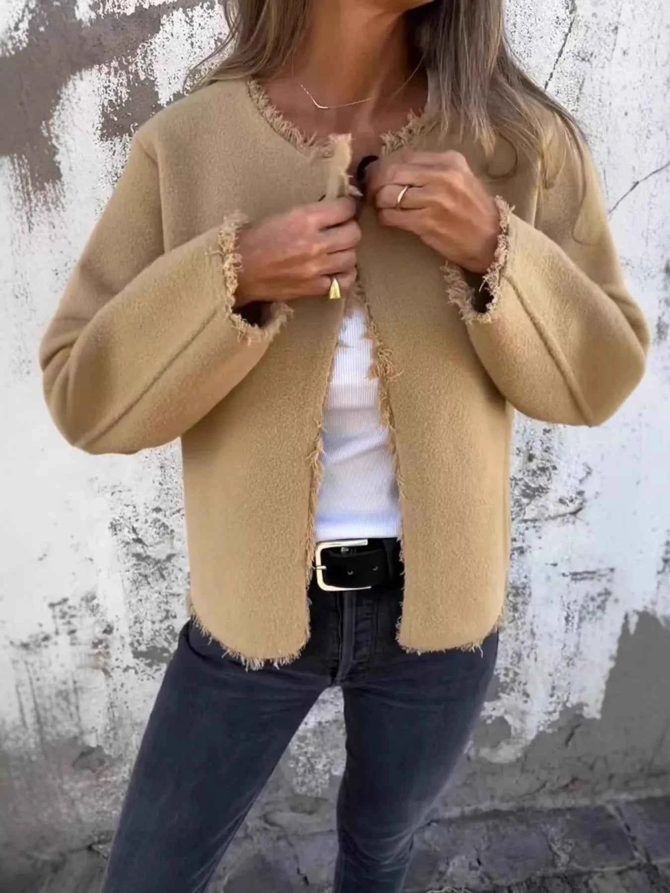 Full Size One Button Frayed Edge Cardigan Plus Size a78d47c3aeda454c83e447cfd3c247ac-Max-Origin