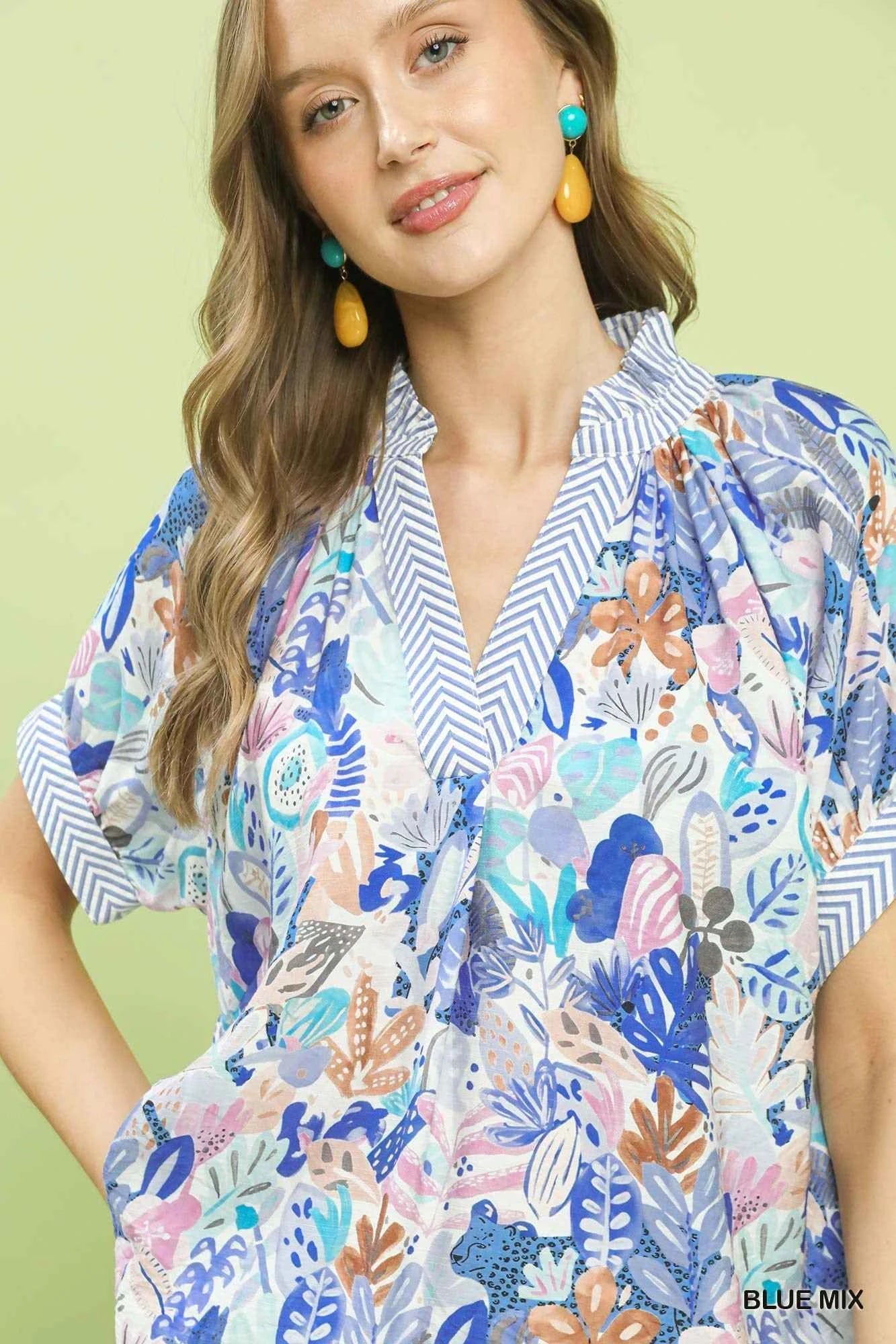 Umgee Mix Boho Printed V-Neck Top a78dec29-f0a7-4651-af83-af9ec78b5854-Max