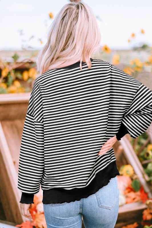 Stripe Drop Shoulder Long Sleeve Top a78fd79b-28da-4233-b902-fc667497ed50