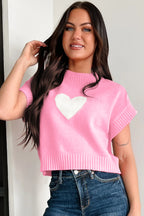 Pink Valentine Heart Graphic Cropped Short Sleeve Sweater a792d1559dac8750