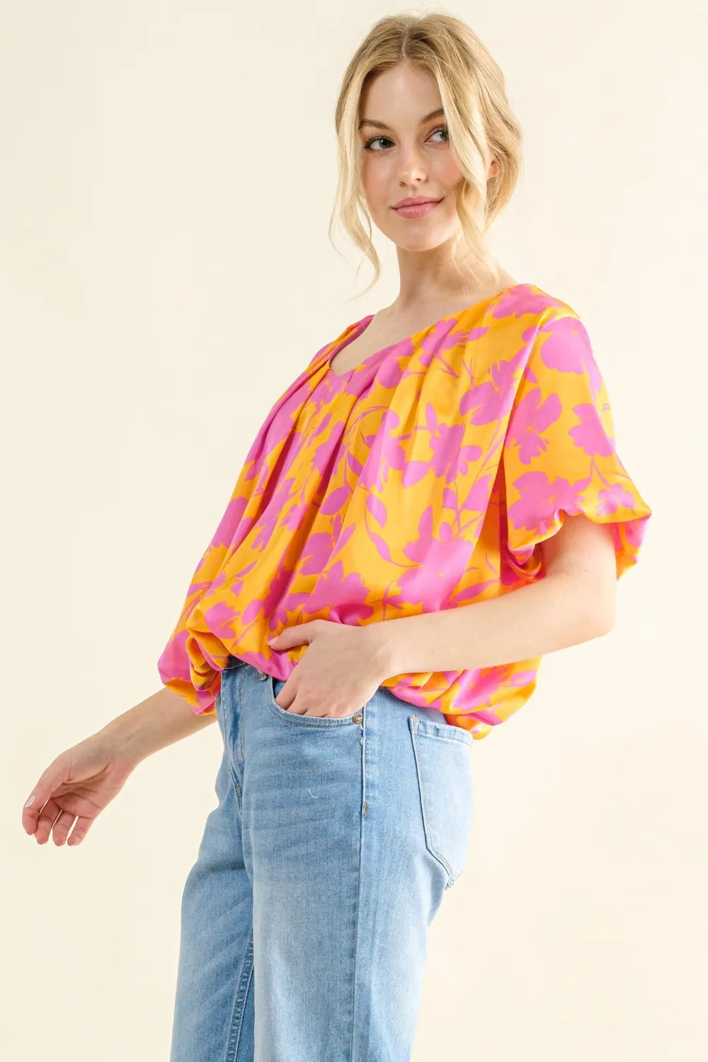 And The Why Full Size Printed Satin Bubble Hem Top a794dd61-8986-41da-b79b-bb4426af3e39-Max