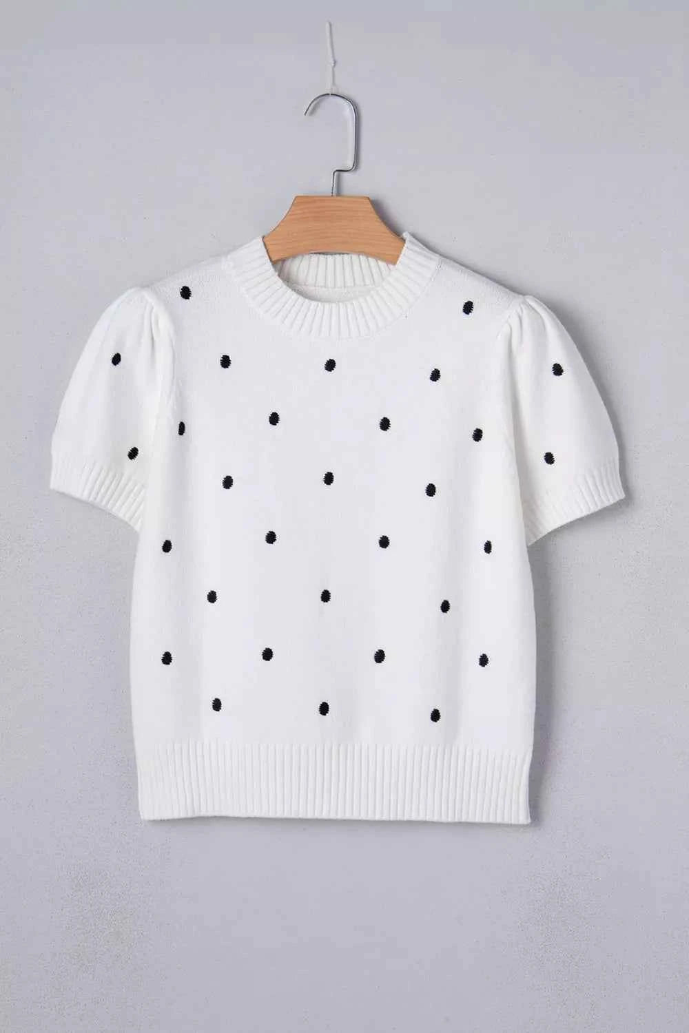 Elegant Polka Dot Bubble Short Sleeve Sweater a7966580-20ae-4371-b78c-8776f2a05683-Max-Origin