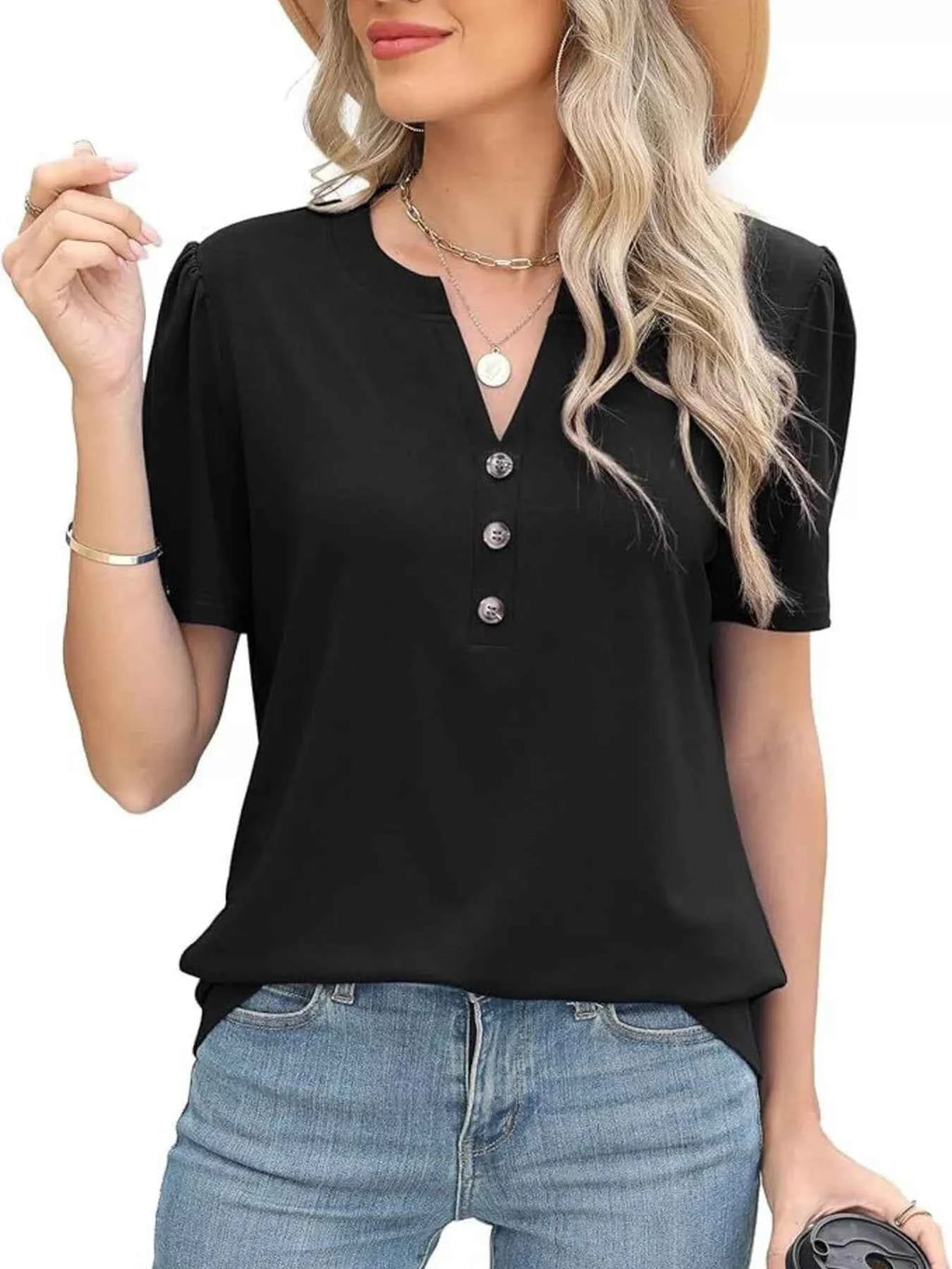 Full Size Notched Short Sleeve Blouse Plus Size a79843dfa70841b9a1bbb39af0dff05a-Max-Origin