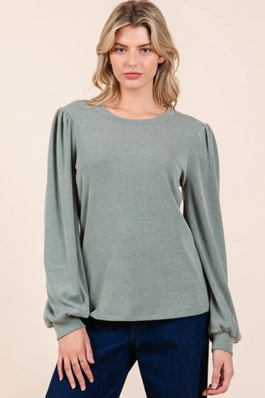 Round Neck Long Sleeve Rib Knit Top Sage a798ee8c-9636-4f13-b64a-66a7c1a436b0-Max