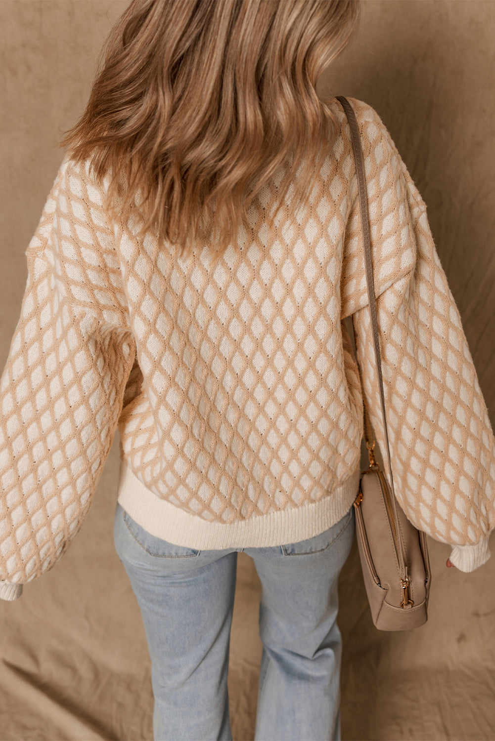 Smoke Gray Checkered Textured Knit Mock Neck Sweater a79a08d5b5d0cc86