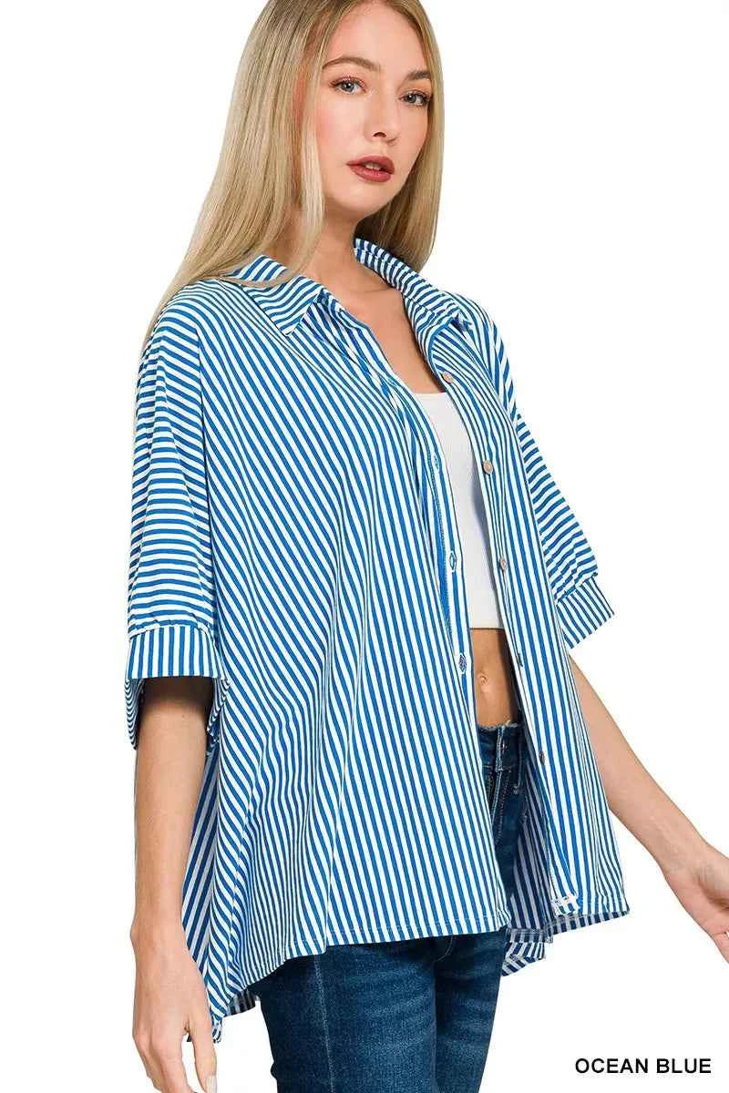 Zenana Oversized Stripe Button Down Shirt a7a112262bee4970b90f85c0643ec4f4-Max-Origin