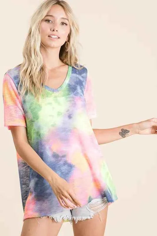 BiBi Tie Dye Print Low Gauge Deep U Neck Top a7a6ec3f4a1b4087998c57c0485a7de1-Max-Origin