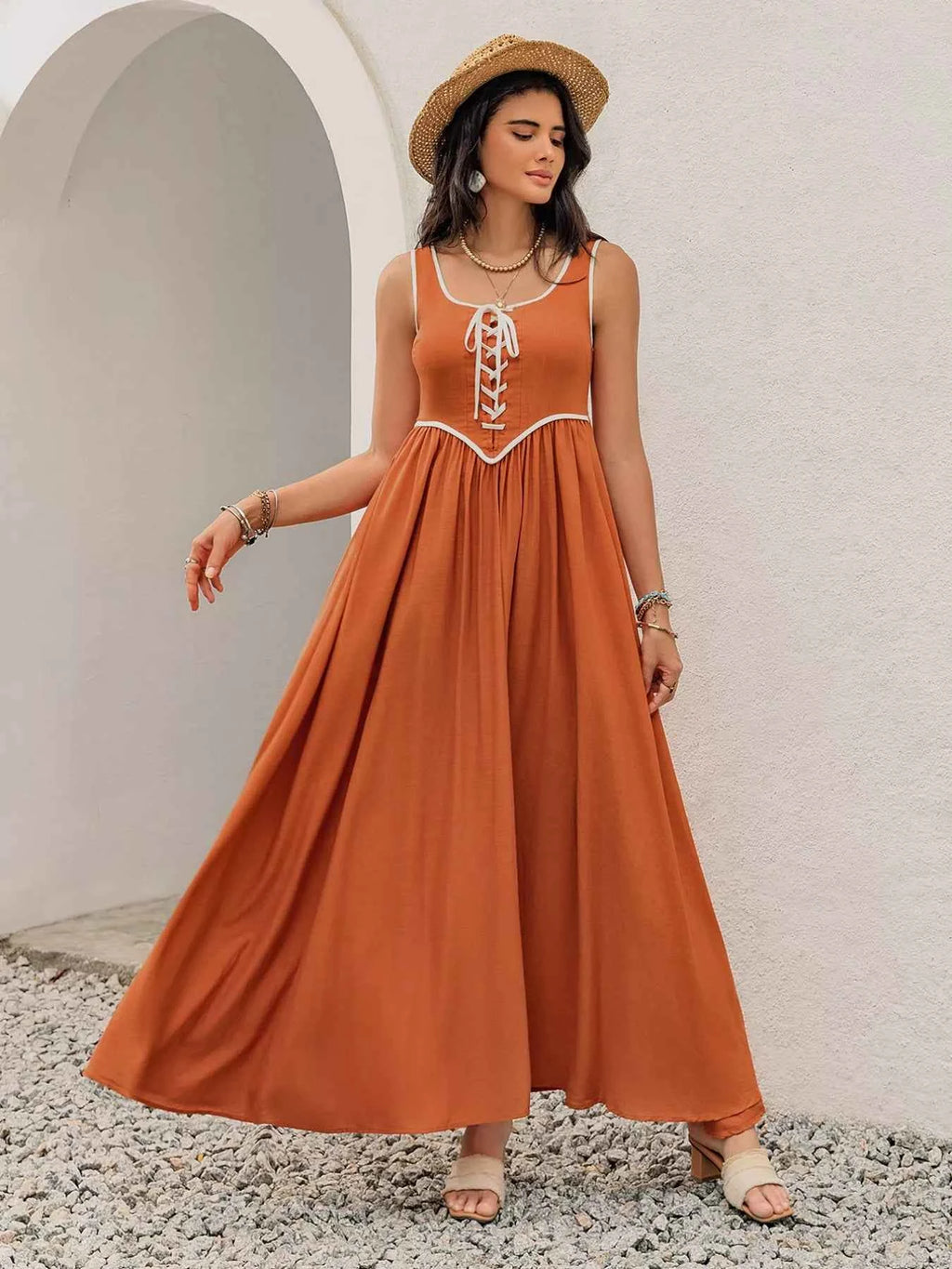 Contrast Trim Lace-Up Maxi Tank Dress a7ab16c4-564e-4c5e-b1d2-8c58a51c269b-Max-Origin