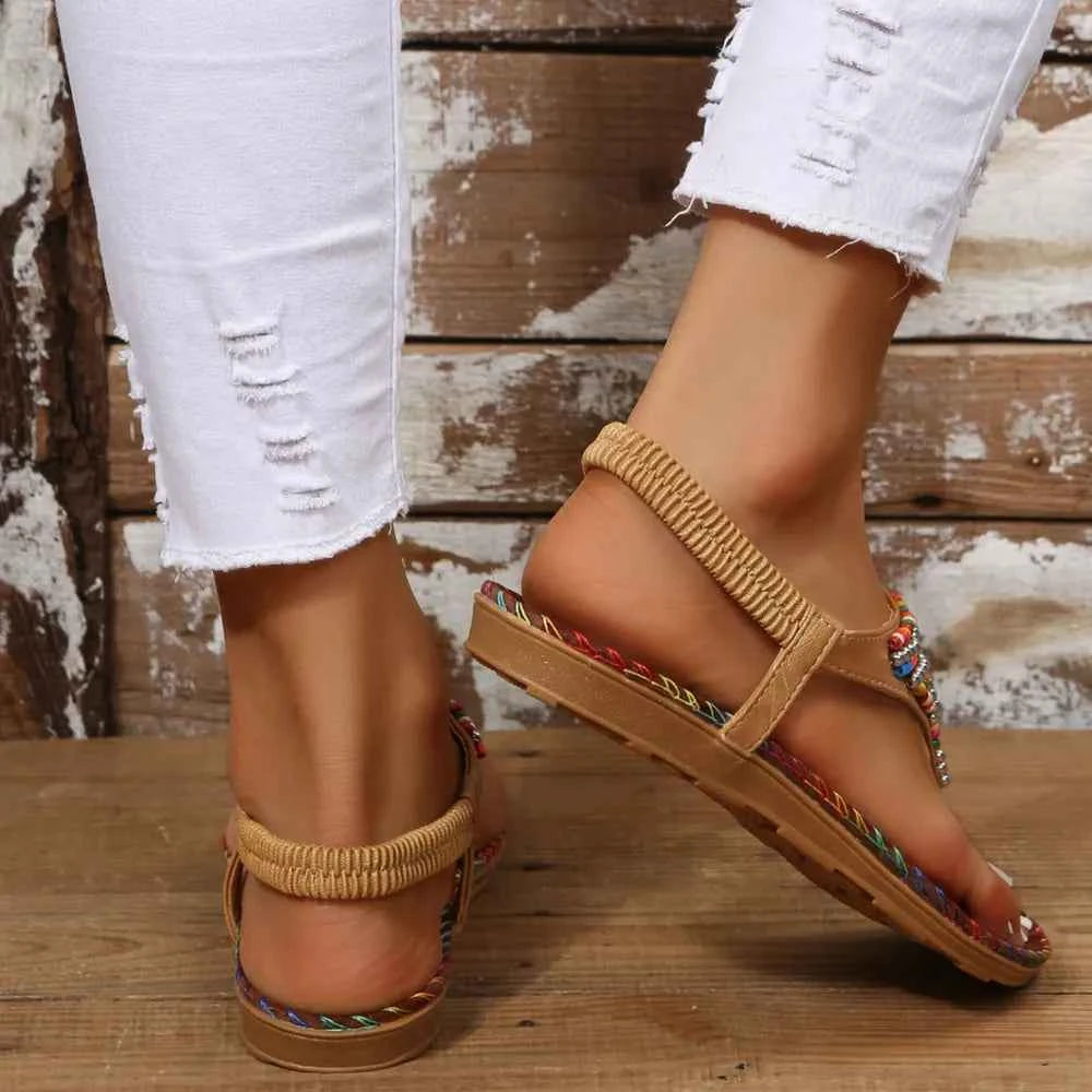 Beaded PU Leather Open Toe Sandals a7af7dbf-ecb7-4878-ae65-e4800e843328-Max