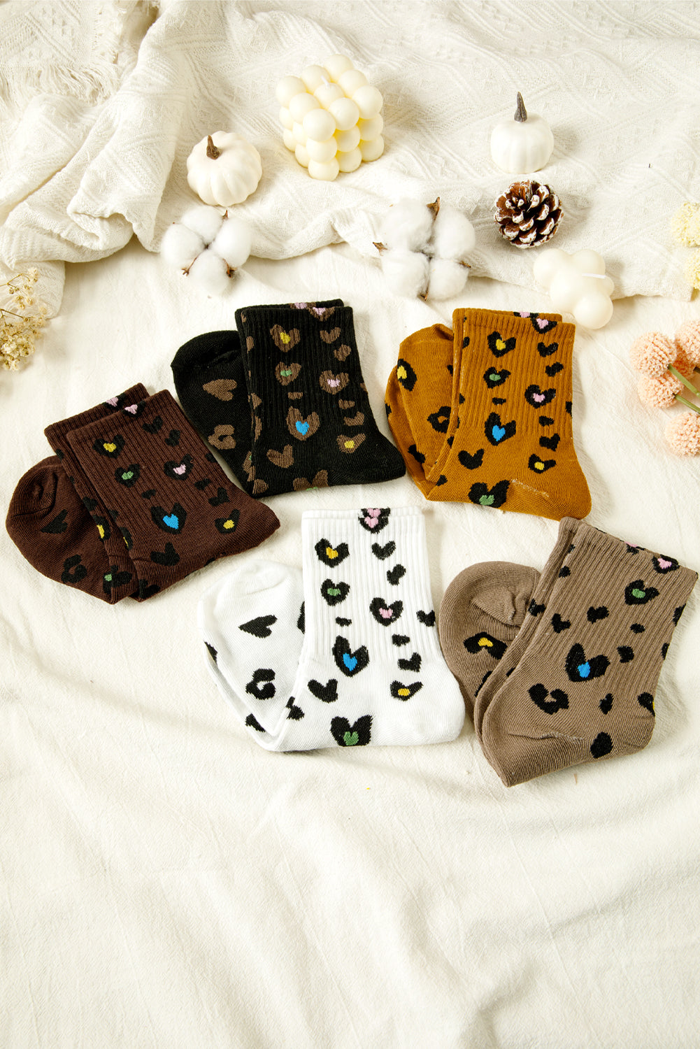 Bristol Black 5 Pairs Ribbed Trim Heart Leopard Print Socks a7aff66c24407dfb