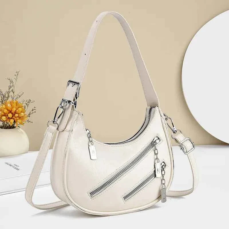 Diagonal Zipper Leather Shoulder Bag White onesize a7bf017ea0ba4d16944efc08432a32e1-Max-Origin
