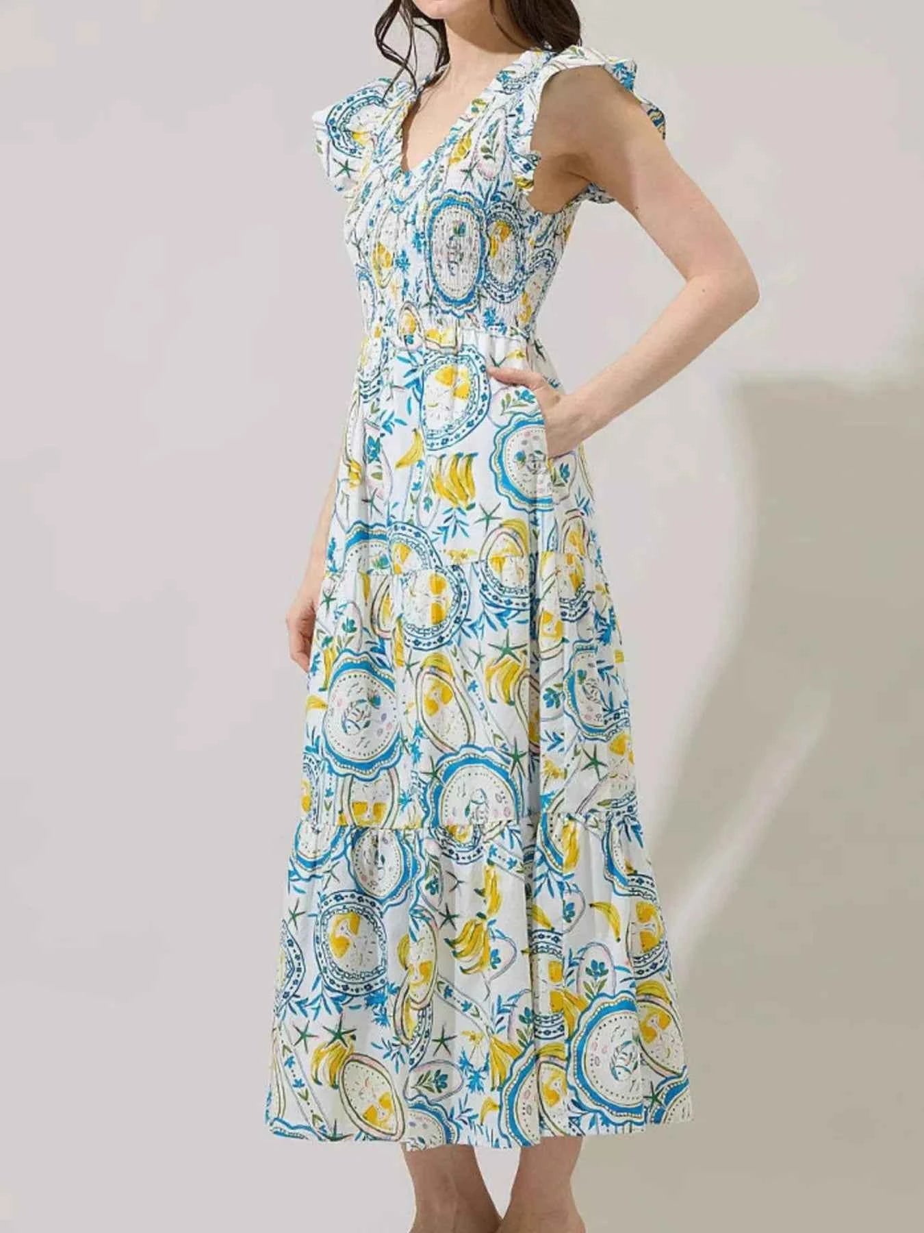 Ruffled V-Neck Tiered Midi Dress a7c22e1d-3fee-44a9-8249-1e36e405f573-Max-Origin