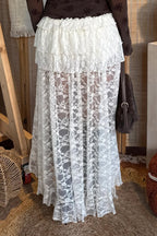 White Sheer Lace Frilly Ruffles High Low Long Skirt a7cf7bc933cf6244