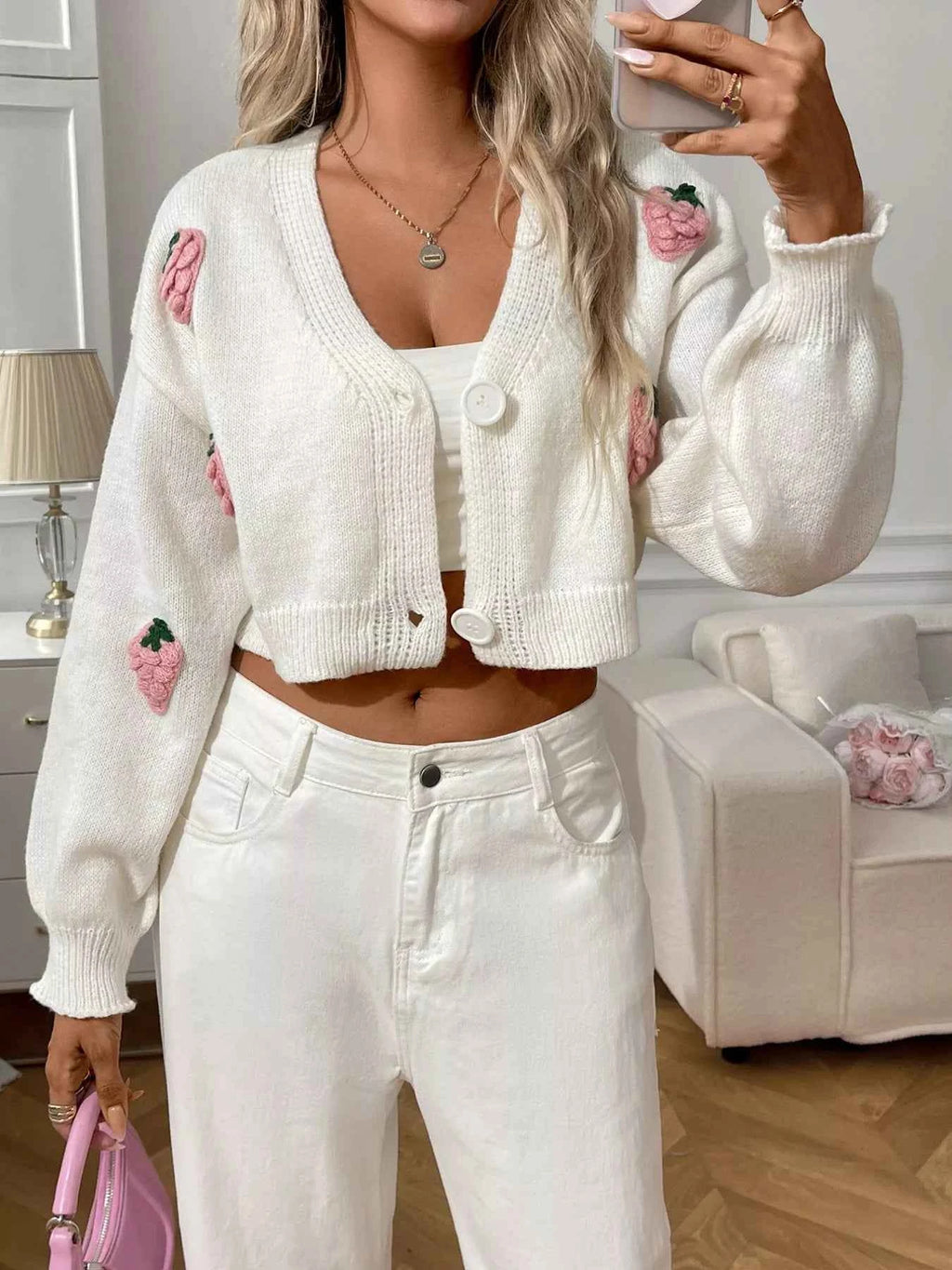 Strawberry Cropped Button-Up Cardigan White a7d5a6fa-81ba-4fe6-a0b7-bd54b67ccc2c-Max-Origin
