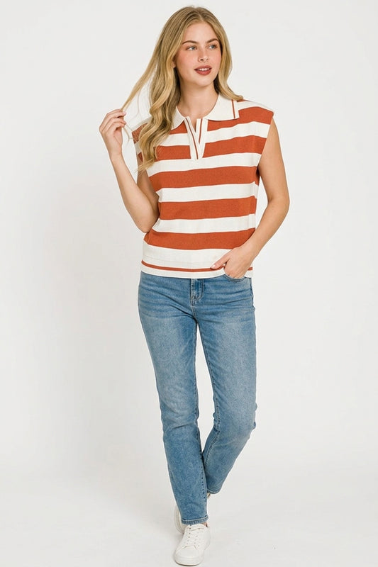 Viscose Striped Collared Sweater Vest a7d5c823-37b5-4ee4-81c9-02ab04104e1e-Max
