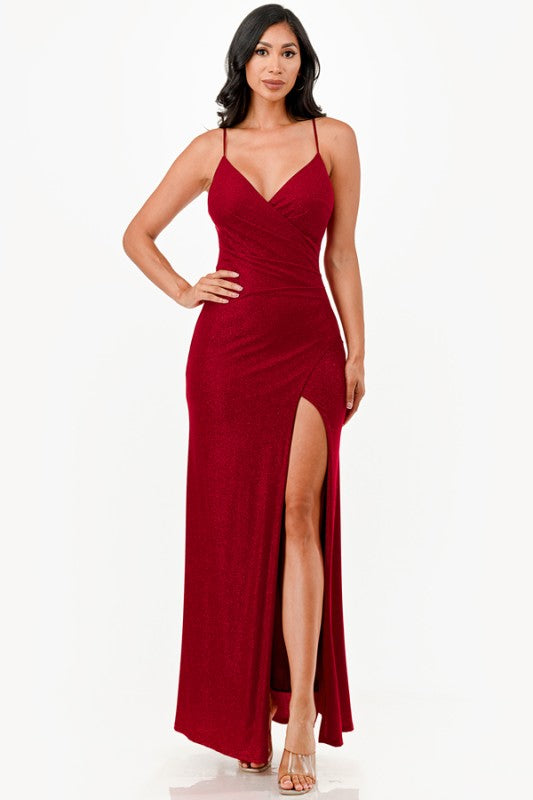 Glitter Side Slit Evening Dress – Sleeveless Bodycon Party Gown Red a7d81483-7f2c-4bde-b6d9-e6c83cc83703