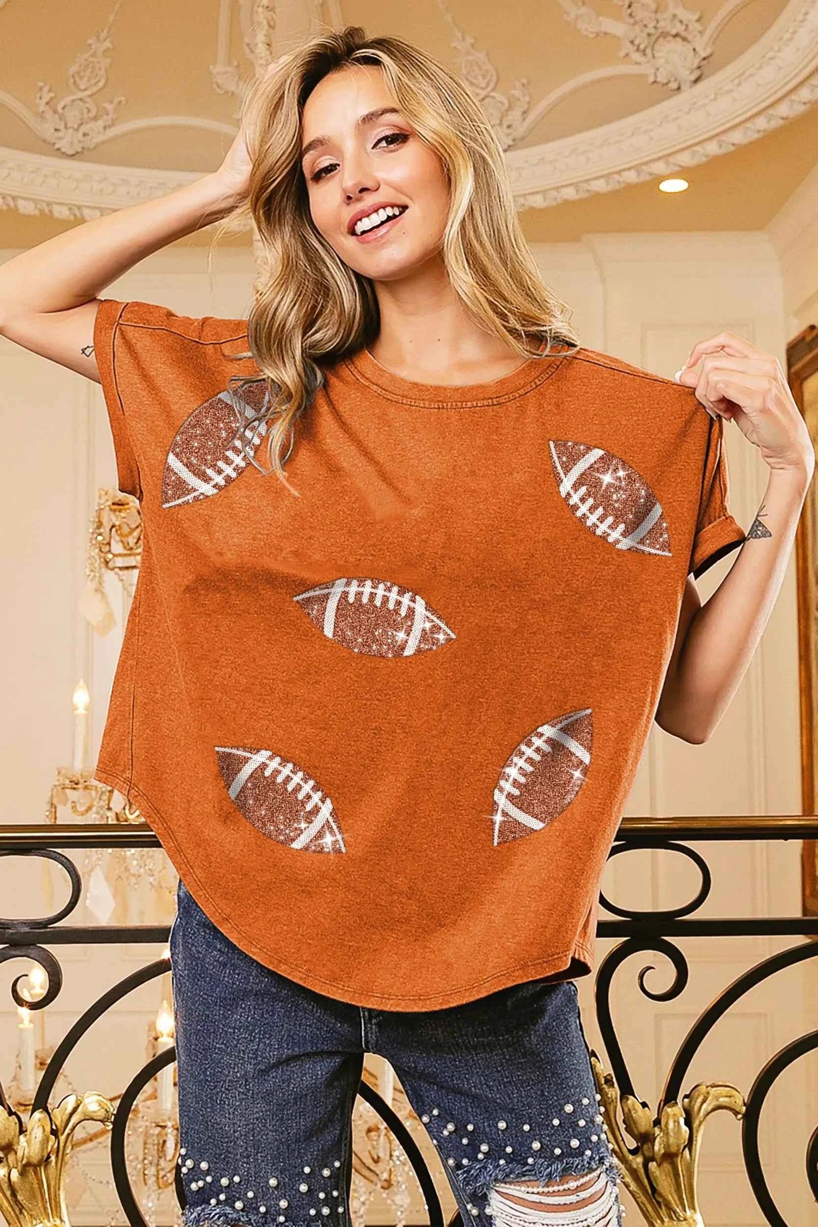 BiBi Football Sequin Embroidery Vintage Washed Top VINTAGE ORANGE a7dc9df147564de78d00236ad9baf318-Max-Origin