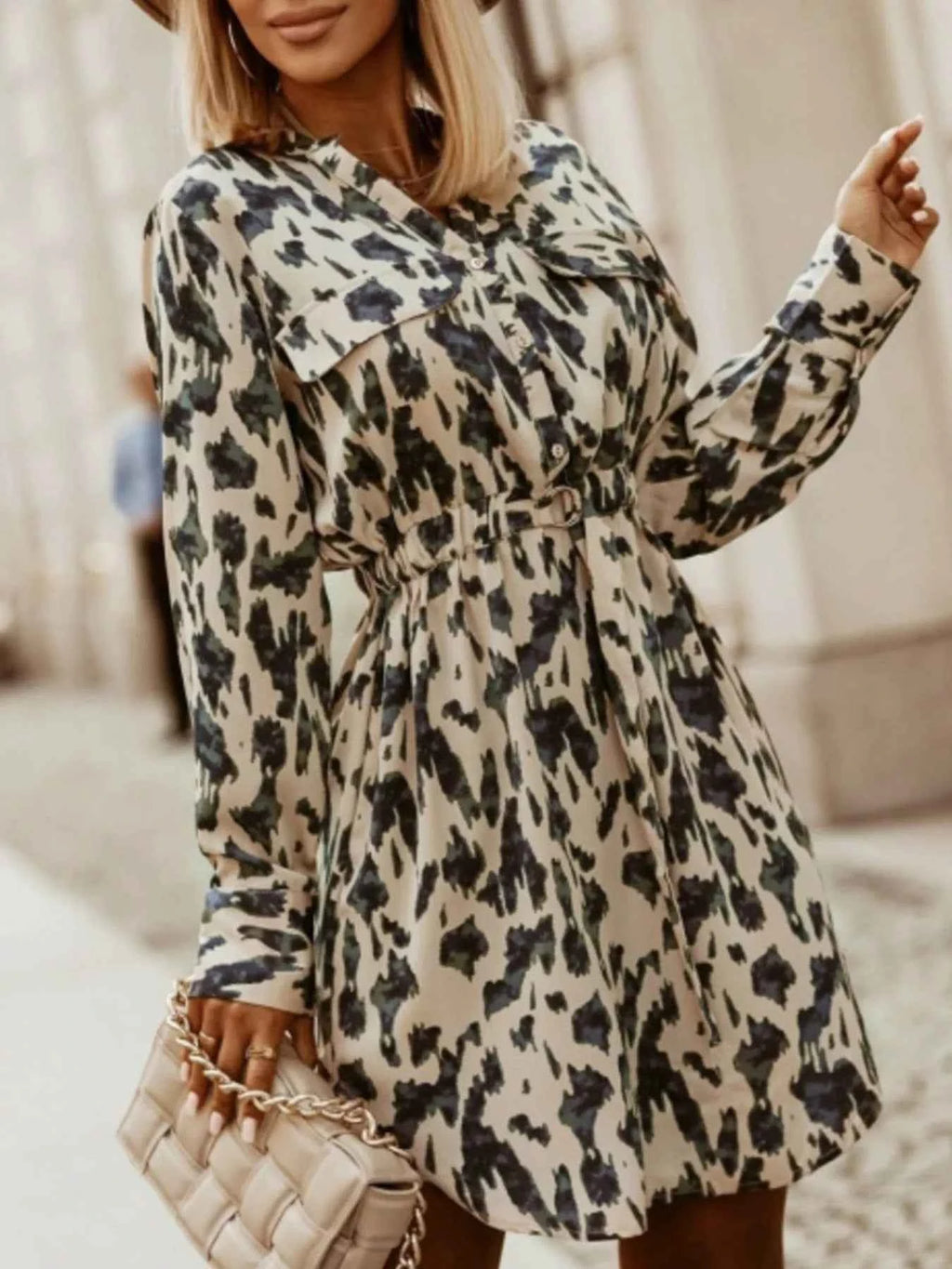 Printed Button Front Long Sleeve Dress a7f6a062-0c12-49a5-8223-0770c3934edb-Max-Origin
