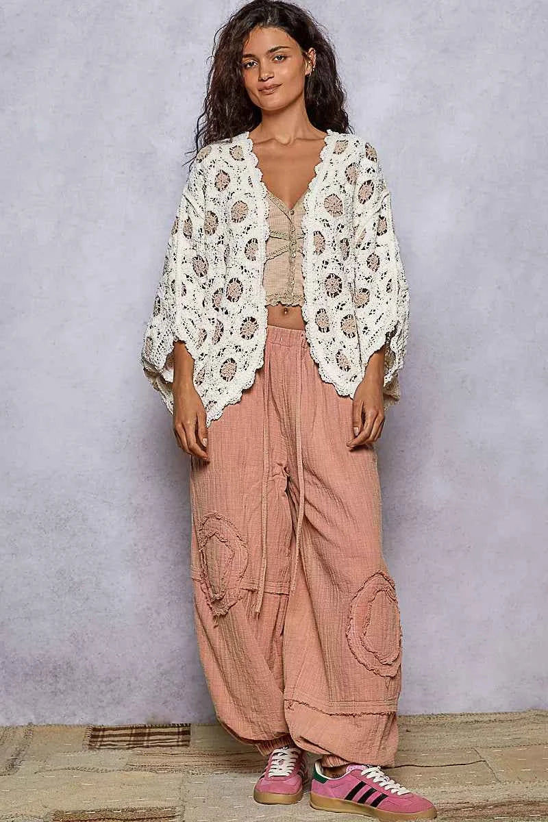 POL Openwork V-Neck Chenille Cardigan with Contrast Floral a7f6b5d0-cf3c-4dbc-b719-a578d0ade079-Max-Origin