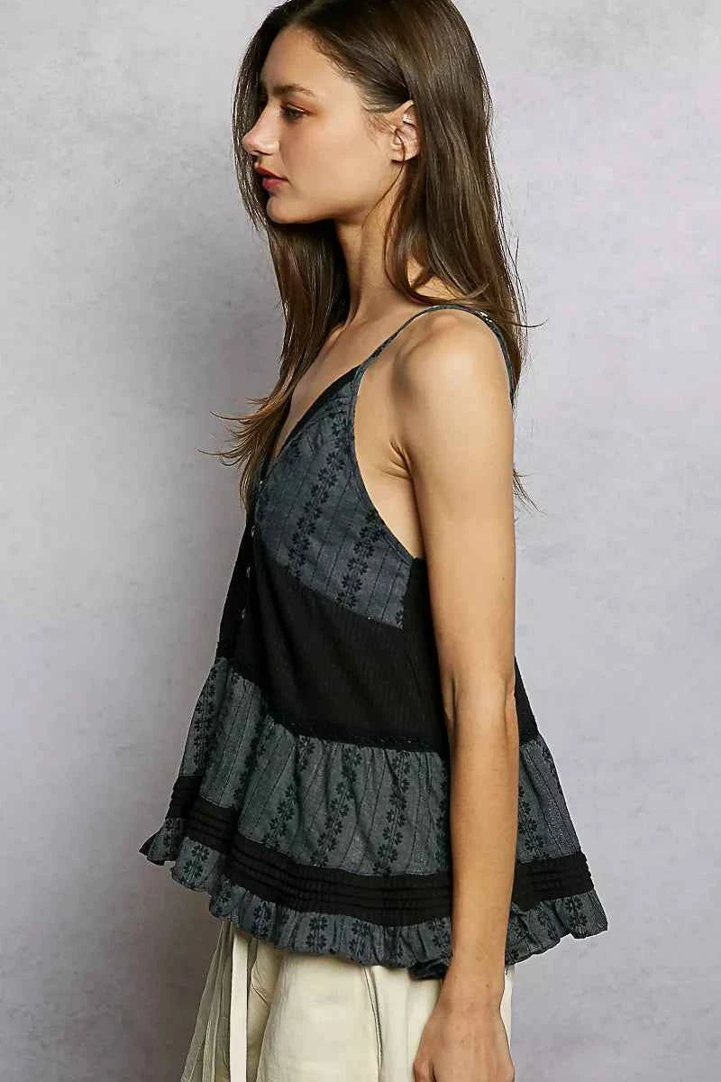 POL Button Front V-Neck Ruffled Cami with Pintuck Accents a7fa7737-4973-455c-8c99-4565835f7149-Max-Origin
