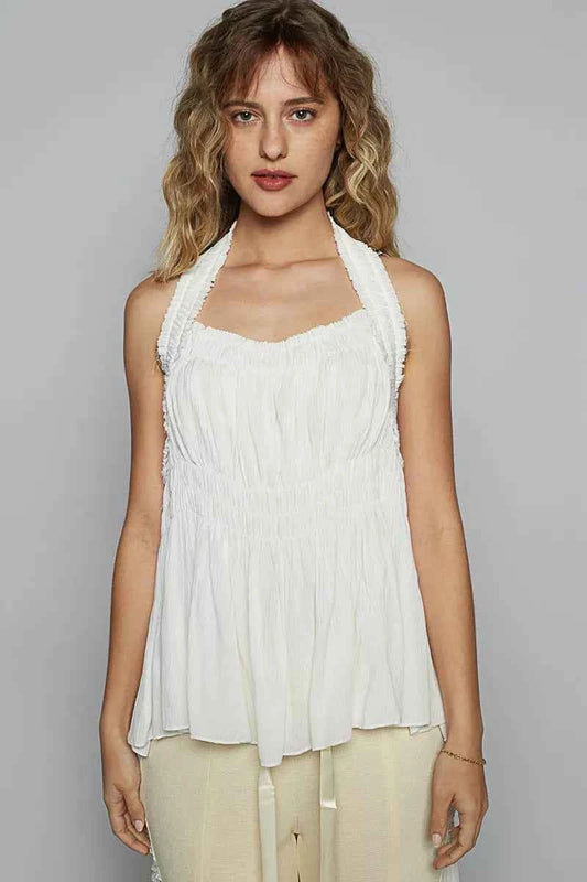 Backless Halter Sleeveless Top with Smocking Shirring Detail a7faa05a-109e-4bfc-b9fc-283c3e310b1e-Max-Origin