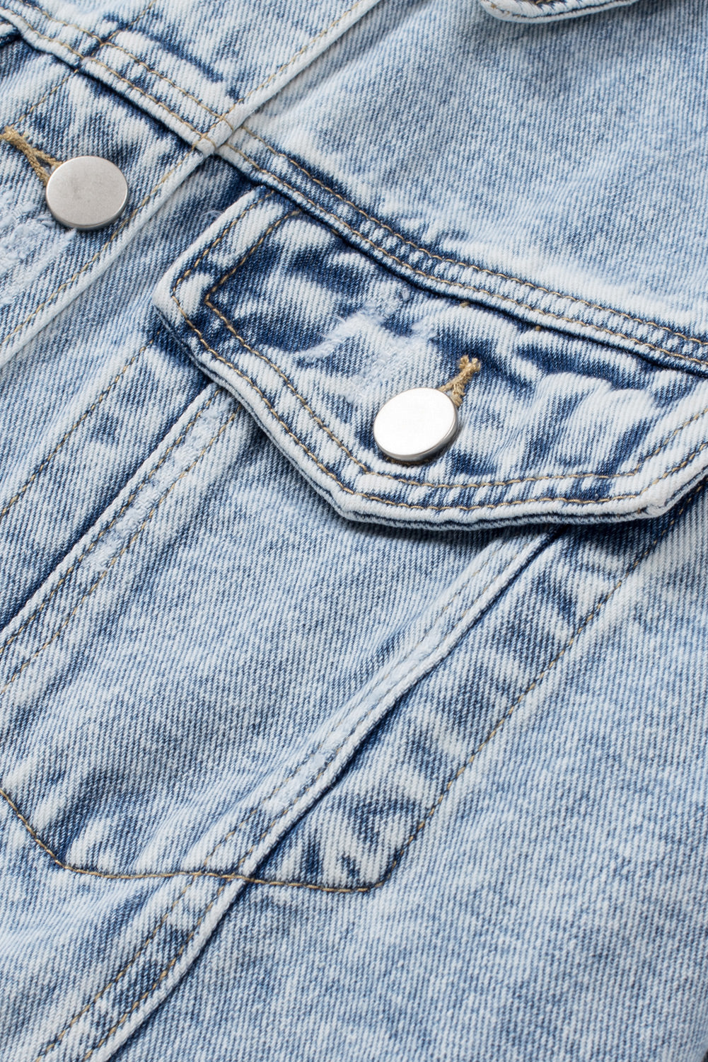 Light Blue Distressed Ripped Raw Hem Buttons Denim Jacket a7fae3bac865426d