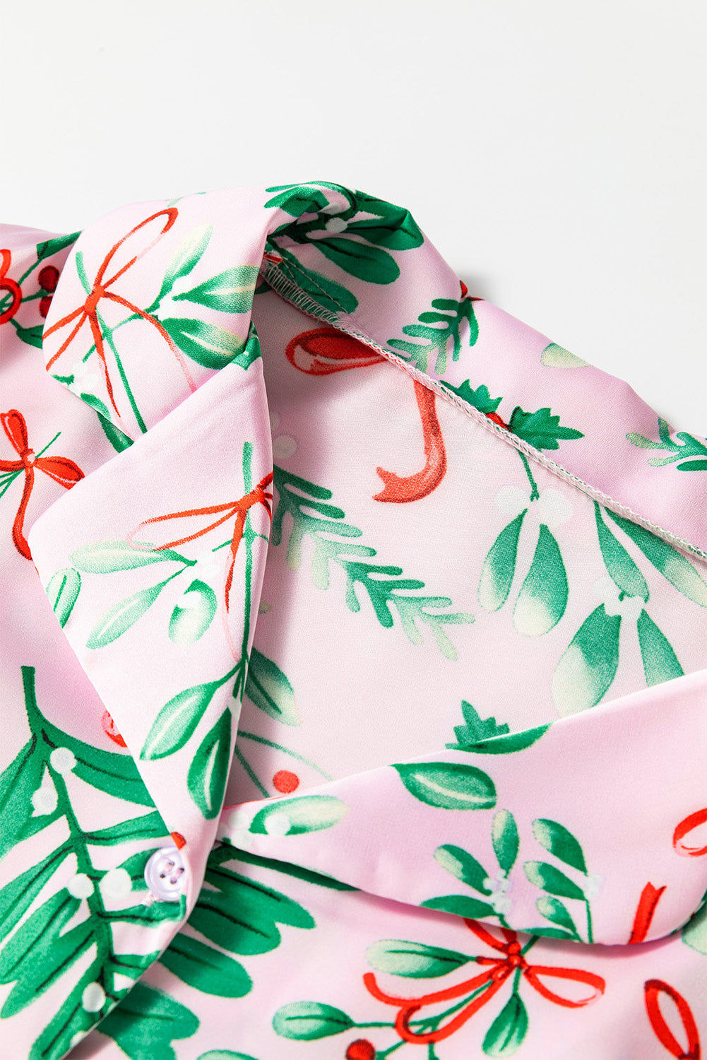 Pink Christmas Print Plush Edge Collar Shirt Pants Pajama Set a7fb1585ed040c9c