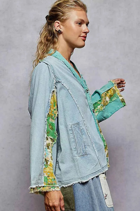 Button Down Floral V-Neck Long Sleeve Raw Hem Top a807afef-954a-4947-95a9-9ea56f5f5139-Max-Origin