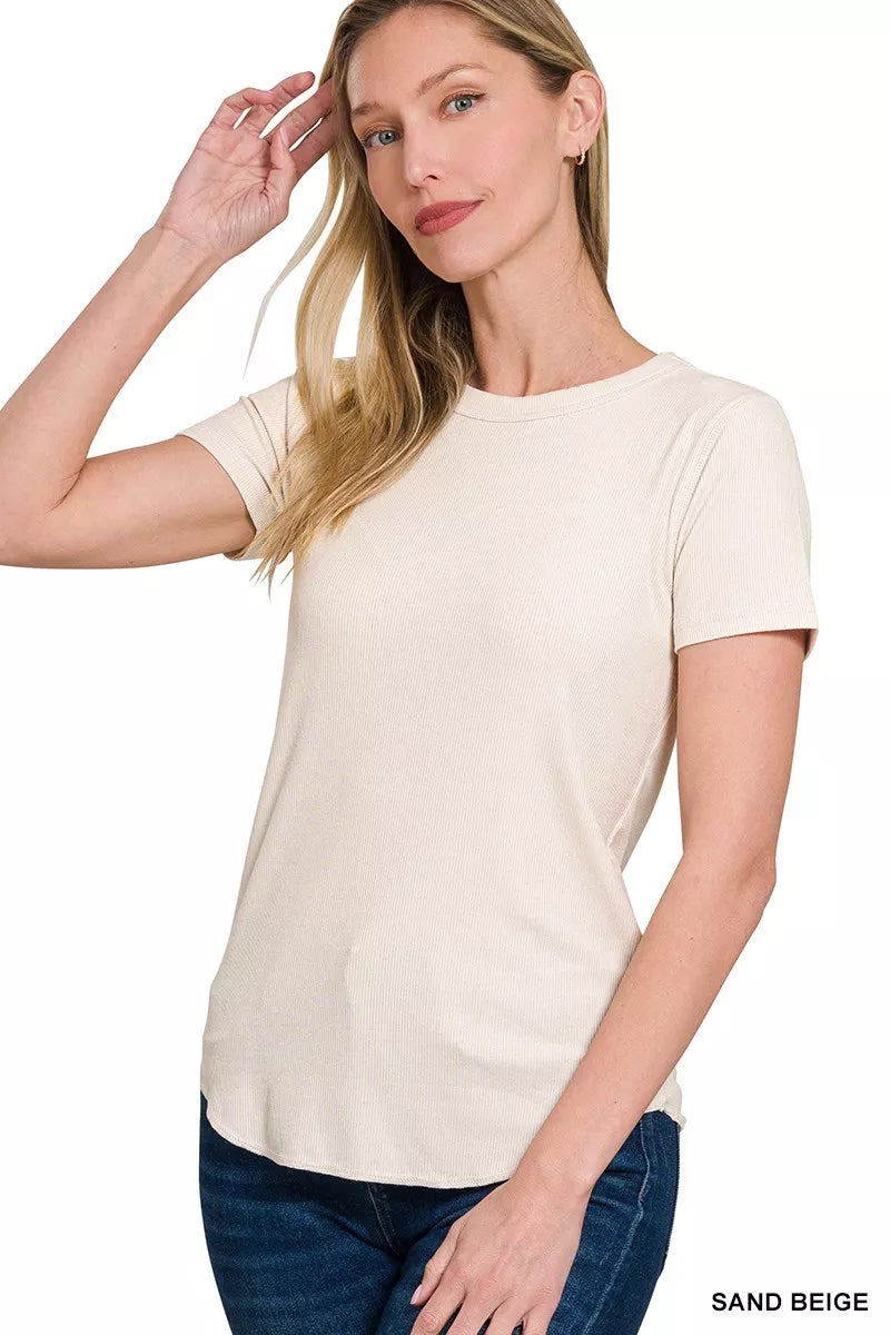 Zenana Ribbed Curved Hem Round-Neck Tee SAND BEIGE a80aae264fb048cdbbd42cab29f98935-Max-Origin