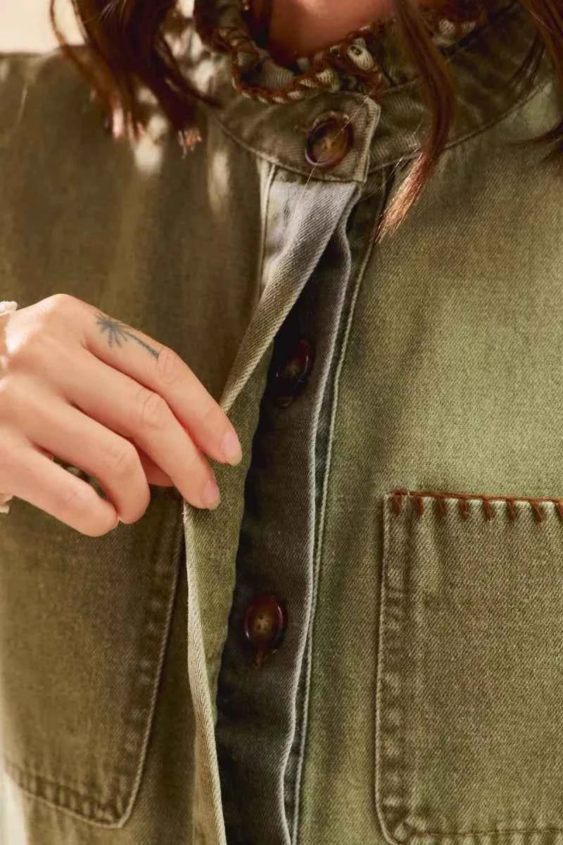 SO ME Washed Denim Stitch Ruffled Hidden Button Vest Top a80f33a6501f44ec9156731427e090be-Max-Origin