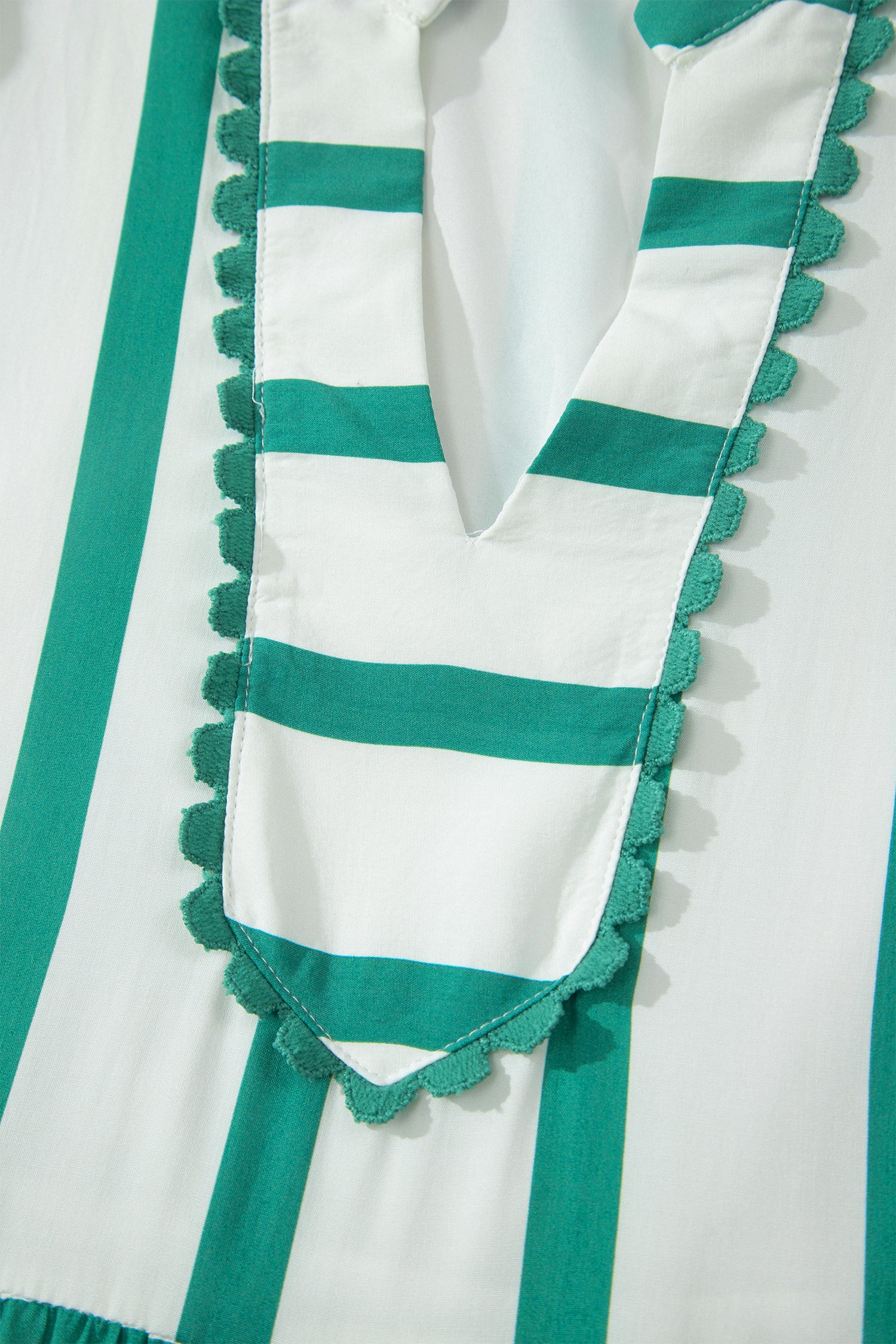 Green Stripe Ricrac Trim Notched Neck Half Sleeve Vacation Dress a81258c98e567942