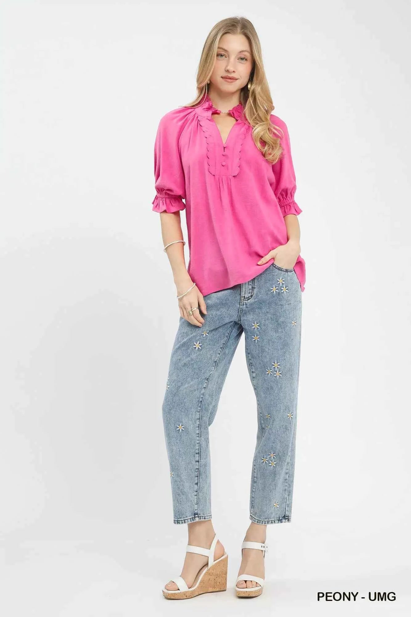 Umgee Linen Scalloped Ruffle Neck Blouse a8171a23-94ea-4c13-b343-461d06f8d9b3-Max-Origin