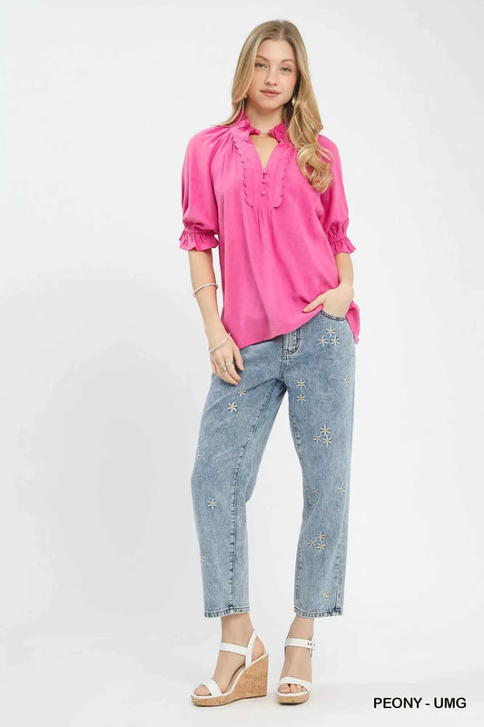 Linen Scalloped Ruffle Neck Blouse a8171a23-94ea-4c13-b343-461d06f8d9b3-Max-Origin
