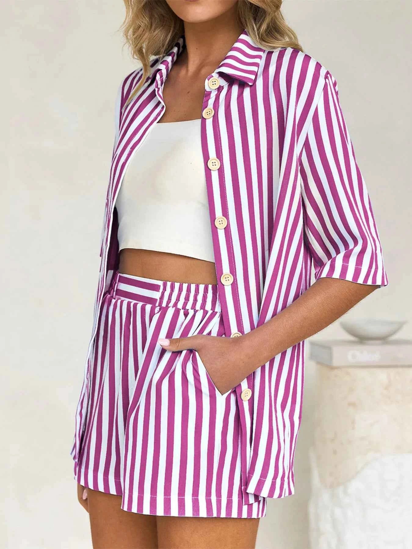 Striped Button Up Shirt and Shorts Set a81a03828e144c37a1147b8e85fa569e-Max-Origin